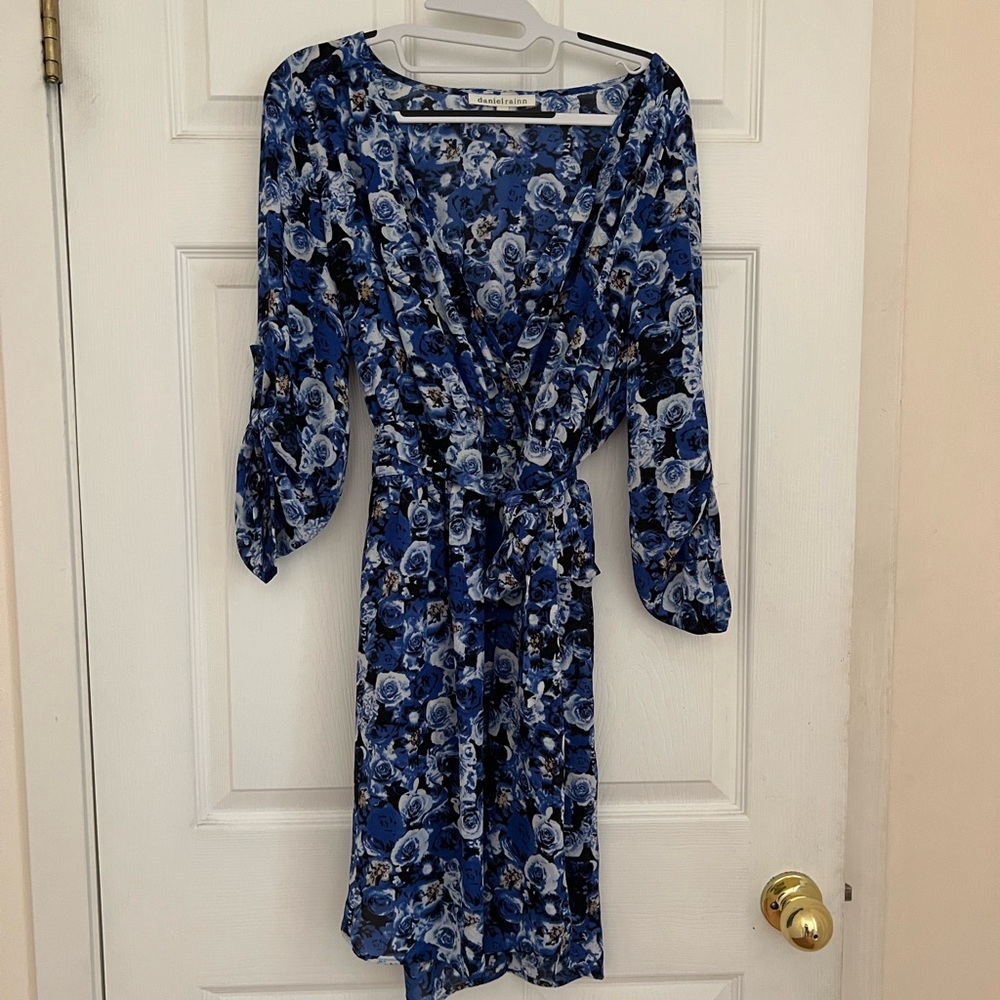 Floral Blue Wrap Dress